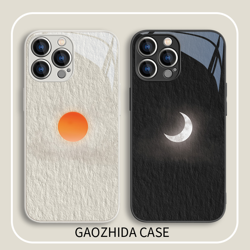 适用苹果简约创意太阳月亮玻璃