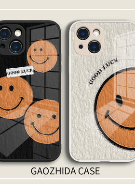 适用苹果13pro手机壳15苹果16日韩17笑脸iPhone12/11pro/max/mini情侣x/xs/xr/se2苹果14创意8镜面玻璃7plus