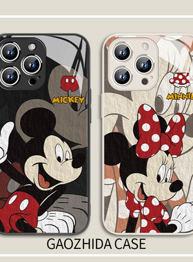 适用iPhone16promax手机壳米奇米妮苹果13个性12mini卡通15pro创意14一对情侣11男xr女xs玻璃ip16e套7/8plus