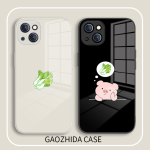 适用iPhone14手机壳情侣苹果13promax小猪猪12mini白菜11趣味xsmax搞笑xr小众8p女款7plus液态玻璃十三por套