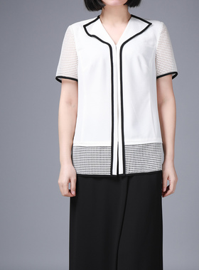 LIANGNUO靓诺白色镶蓝边拼接衬衫LC17236A