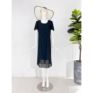 靓诺薄机理纱配蓝色背心裙连衣裙LL15230A