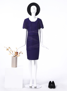 LIANGNUO靓诺紫色拼蕾丝针织连衣裙LQ14439A