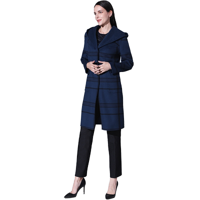 大码V领连帽休闲毛呢外套