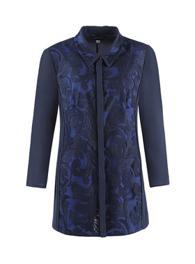 LIANGNUO靓诺草叶形蕾丝蓝衬衫LC18218A