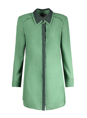 靓诺绿色拼蕾丝衬衫女士秋冬时尚气质百搭打底长袖衬衣LC14406A