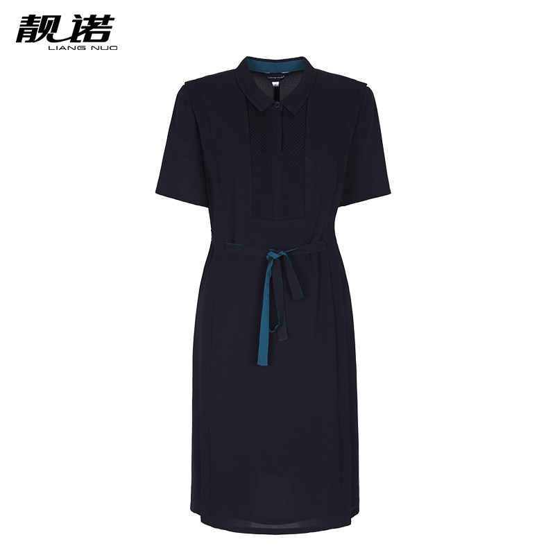 靓诺通勤风收腰三醋酸连衣裙