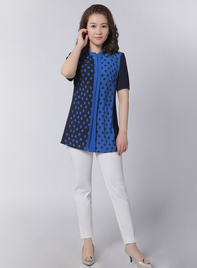 LIANGNUO靓诺蓝色撞色波点印花衬衫LC18211A