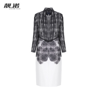 [高端定制]LIANGNUO靓诺新中式盘扣V领印花外套女系带式LX23191J