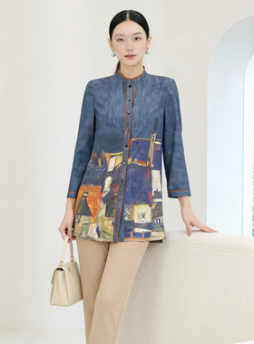 [都市未来主义]靓诺抽象城市街景印花衬衣女优雅时尚衬衫LC20318A