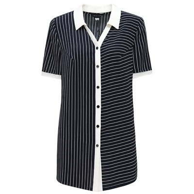 polo休闲蓝条纹长款修身显瘦衬衫