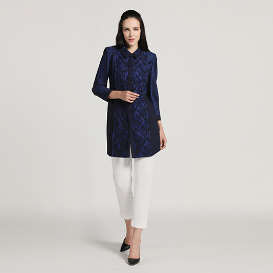 藏蓝色蕾丝衬衫式中年风衣薄外套