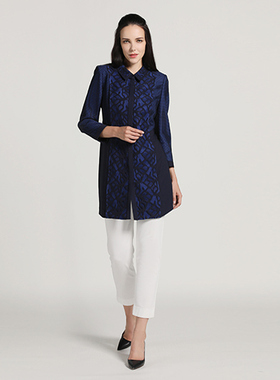 靓诺春秋薄外套设计感女藏蓝色蕾丝衬衫式感中年潮流风衣LF18134A