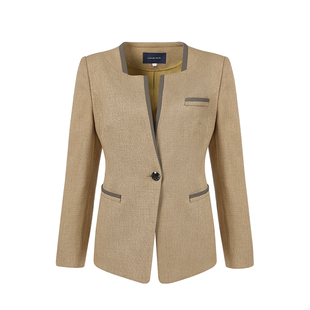 LIANGNUO靓诺职业拼接领边黄色麻感西装 外套LS14466A