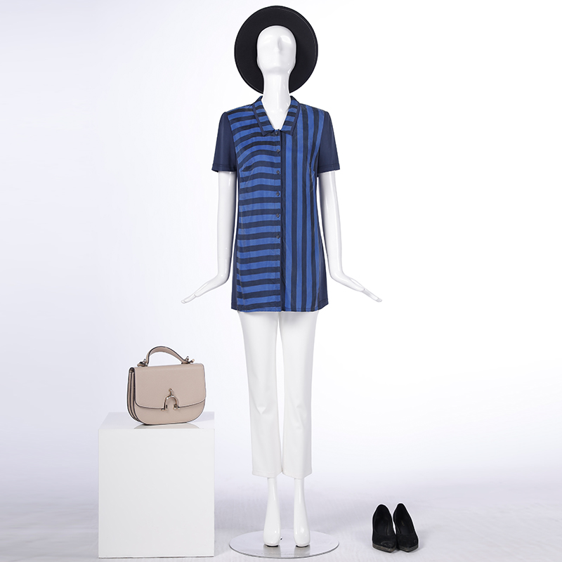 靓诺蓝色宽条衬衫lc17230a