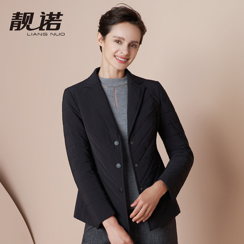 靓诺秋冬黑色绗斜线棉服西装领修身显瘦菱形格设计贴体LM21431A