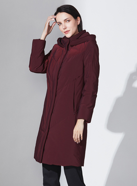 靓诺红色双折立领羽绒外套显瘦锁绒时尚简约羽绒服LY18489A