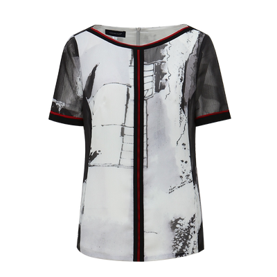 水墨印花原创设计风短袖素色夏装