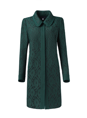 靓诺绿色复合蕾丝风衣LF15416A