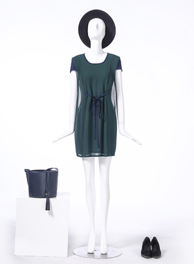 靓诺绿配蓝连衣裙LQ14465B