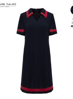 靓诺夏季新款POLO领休闲简约气质减龄短袖收腰连衣裙女LL23250A