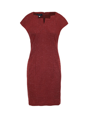 靓诺红梯形领连衣裙红色婚庆礼服中长款裙子气质优雅显瘦LQ11130A