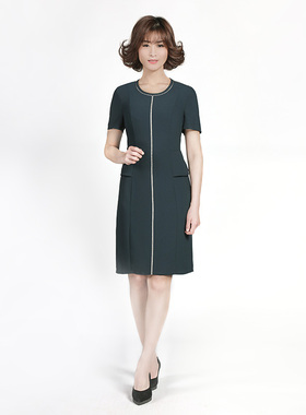 LIANGNUO靓诺绿单反领沏明线连衣裙LL19262A