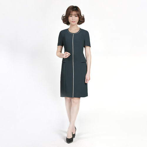 绿单反领沏明线连衣裙LL19262A