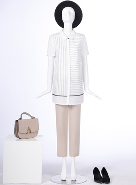 LIANGNUO靓诺白色条纹长款衬衫LC17239A