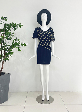 LIANGNUO靓诺蓝驼点连衣裙LQ13028A