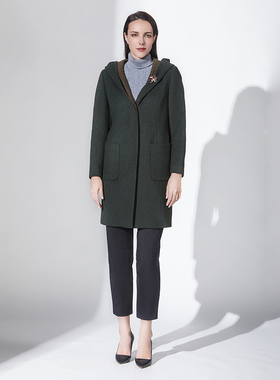 LIANGNUO靓诺撞色连帽大衣LD15405A