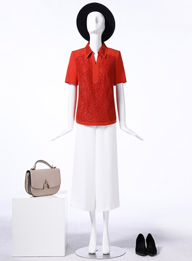 LIANGNUO靓诺桔色蕾丝拼接衬衫LC15137C