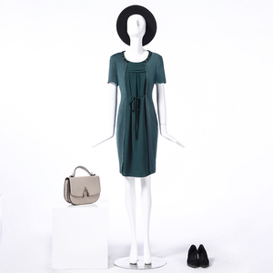 LIANGNUO靓诺绿色针梭拼连衣裙LQ14377A