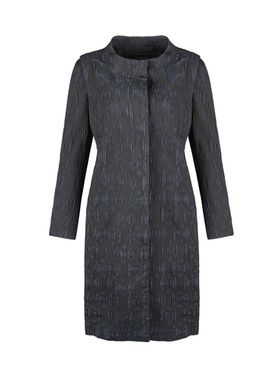 [法式高贵]LIANGNUO靓诺藏蓝色提花风衣女秋冬款大衣女款LF17135A