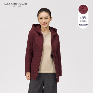修身 靓诺女装 新年棉衣冬季 连帽薄冬季 外套LM18457A 棉服女红色短款