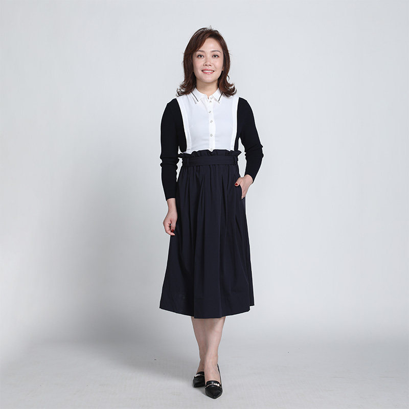 [学院风]靓诺藏蓝针宿拼外罩裙子女中长款春季减龄连衣裙NL19153A