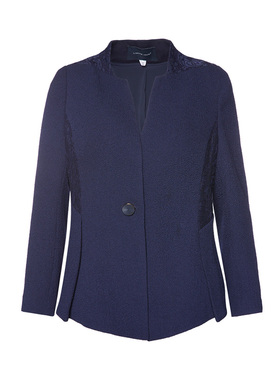 靓诺藏蓝色蕾丝拼接上衣女士春秋时尚气质收腰显瘦外套LS17183A