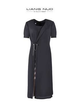 靓诺高档大码长款连衣裙女夏季2023新款百褶优雅气质裙子LL22282V