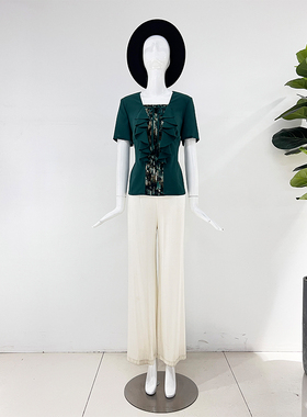 靓诺绿色花边衬衫LC13003A