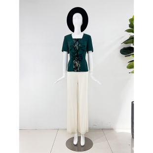 靓诺绿色花边衬衫 LC13003A