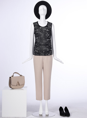 靓诺黑白石头花烧花背心LW16160A