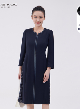 靓诺设计感蕾丝拼接连衣裙女2024春装新款垂坠感气质裙子LL21155A