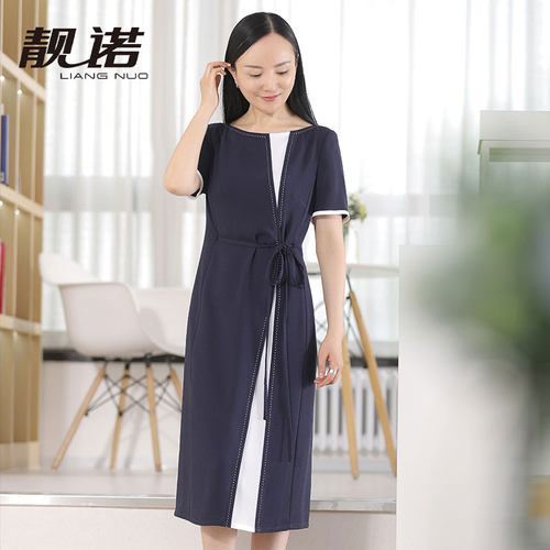 靓诺2021新款法式短袖长裙修身
