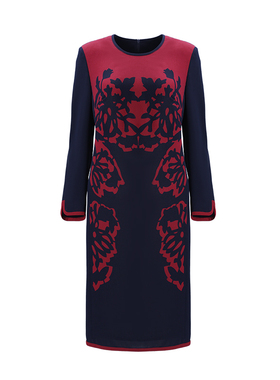 靓诺春季新款红色印花连衣裙女高级气质显瘦大码女装裙子LL19138A