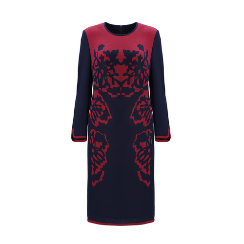 靓诺红色印花连衣裙ll19138a