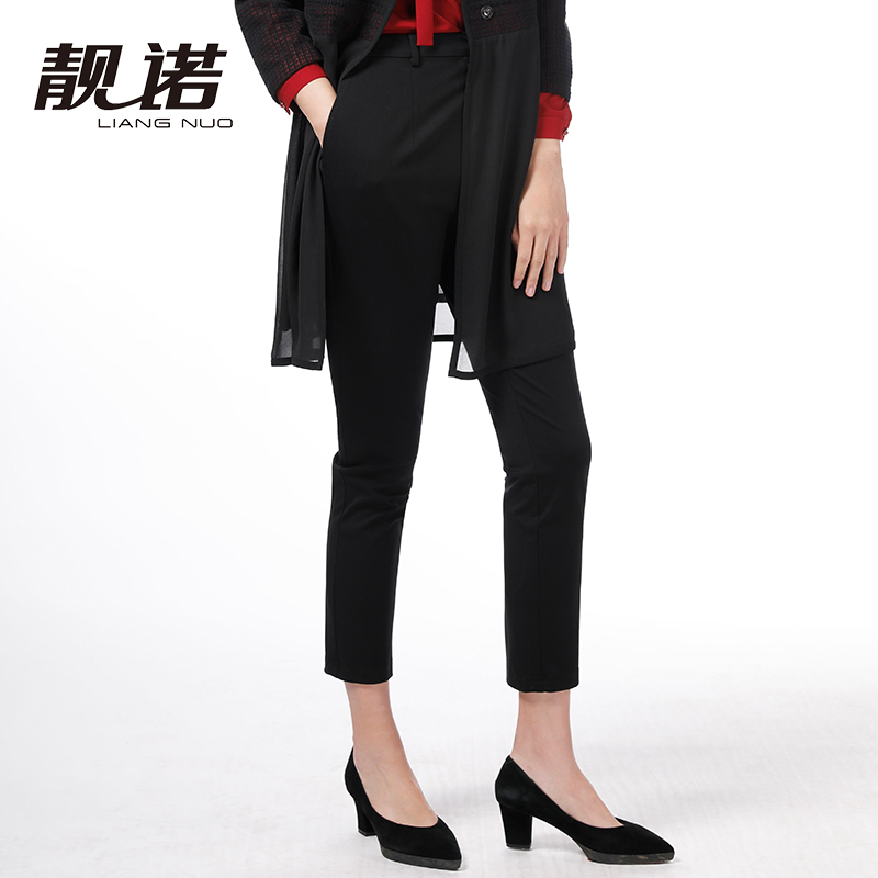 靓诺黑色九分小脚女士休闲裤简洁