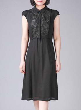 LIANGNUO靓诺LN系列轻奢女士国风新黑色中长连衣裙设计NL17274A