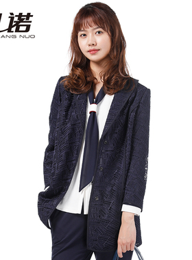 靓诺藏蓝色蕾丝包边风衣女士外套深V大翻领简洁长袖女装LF17133A