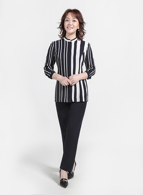 靓诺黑白撞色条纹衬衫LC18305A