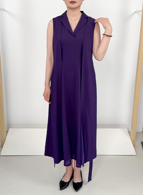 LN系列轻奢女士紫色连衣裙夏季气质收腰高端休闲无袖拼接NL16231A